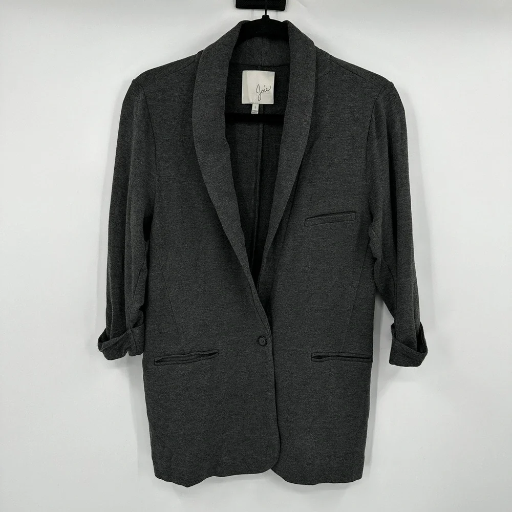 Joie Charcoal Grey‎ Knit Blazer Shawl Collar Roll Tab Sleeve Women's Size S